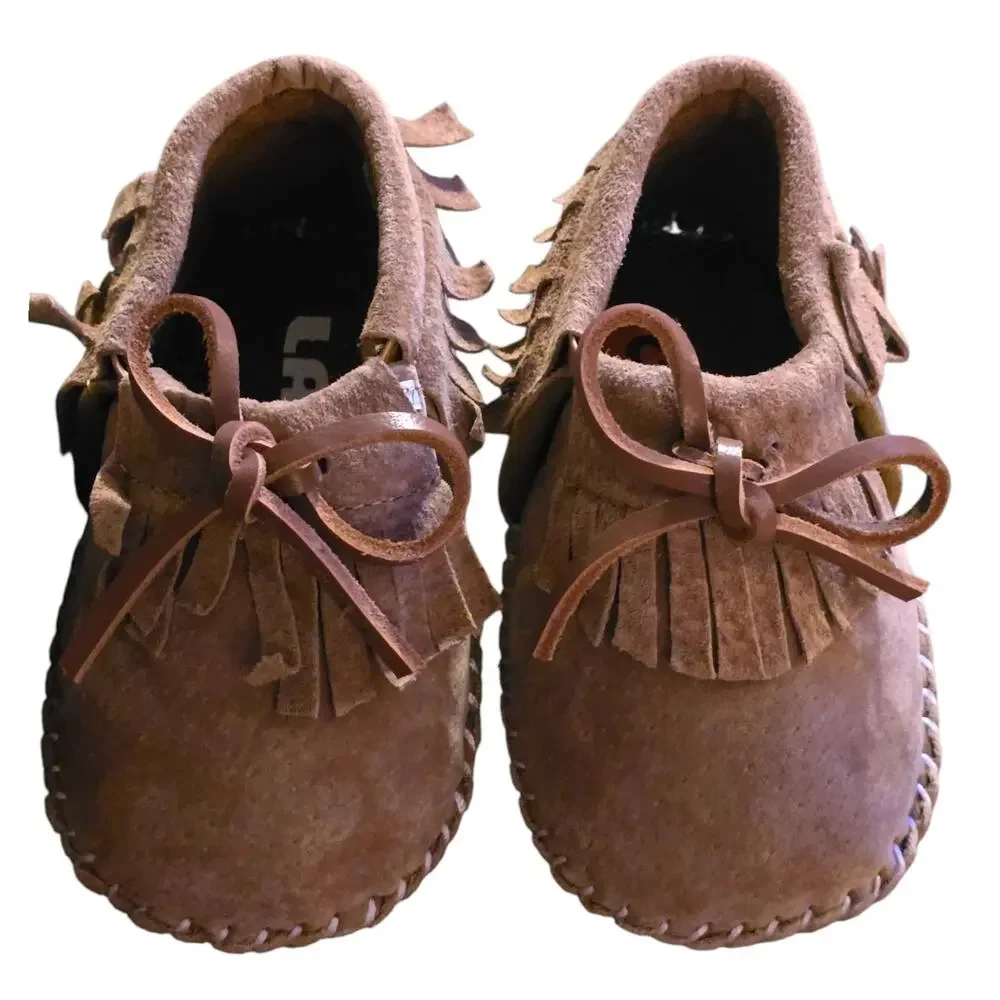 Lamo Baby Fringe Moccasin Chestnut Low Top Suede Moccasins Baby XL SZ 5 NWOB